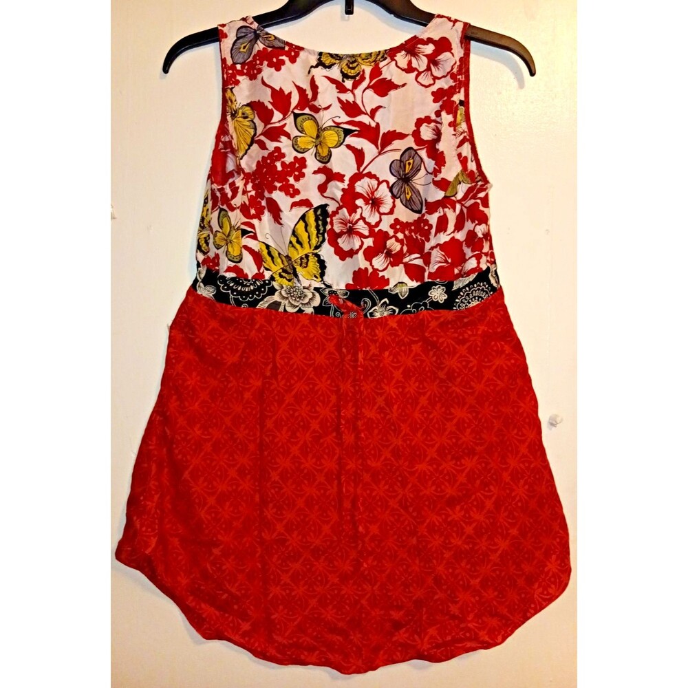 Cabi Red Boho Butterfly V-Neck Sleeveless Floral 100% Silk Top Shirt Size Small